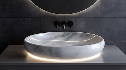 Luxury hotel style bathroom sink soft ambient lighting marble basin on tile background