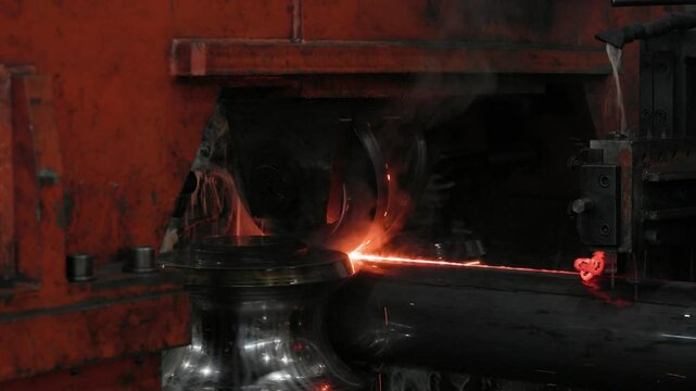 Production of metal pipe at the plant. Metal pipe welding line.