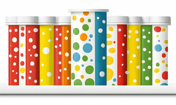 Colorful Polka Dot Jars on White Shelf - Powered by Adobe