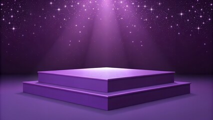 Elegant Purple Two-Tiered Display Platform; Starry Night Background; Luxurious Product Presentation