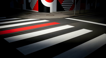 Urban Crossing With Bold Street Art And A Striking Red Accent In Zebra Stripes