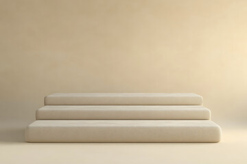 Minimalist beige three tiered podium or stage for product display or presentations