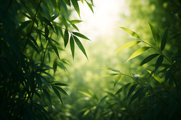 Obraz premium Lush green bamboo leaves in soft light nature foliage