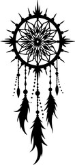 Traditional dreamcatchers ornament illustration black and white