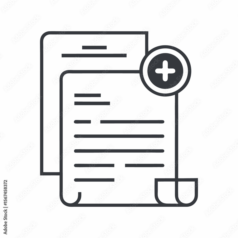 Fototapete Add New Document Icon, Minimalist Vector Symbol for File Creation and Management