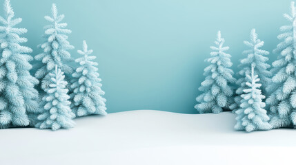 Serene landscape of glowing snow covered trees with soft blue background creating peaceful winter scene