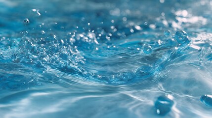 Transparent Blue Water Surface Texture with Ripples & Bubbles | Abstract Summer Waves Banner, Cosmetic Moisturizer Concept
