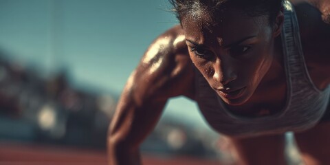 Female Sprinter Starting a Race on Track