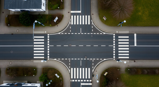 Urban Crossroad Aerial View With Pedestrian Crossings And Minimalistic Design