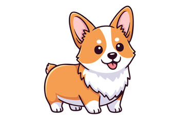 Adorable Cartoon Corgi Dog Orange and White Fur Happy Expression Standing Pose.