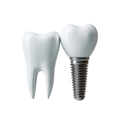 Dental implant and healthy tooth isolated on transparent background

