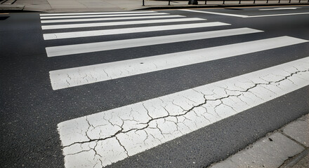 Worn Zebra Crossing Stripes On Asphalt Road Surface Urban City Design