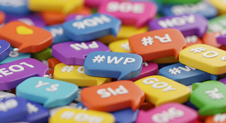 Vibrant Social Media Bubbles &ndash; Trending Hashtags and Talk Icons