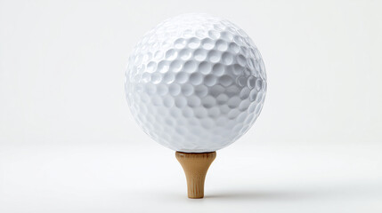 Clean White Golf Ball on a Wooden Tee: A photorealistic studio shot of a golf ball on a tee, isolated on a white background.