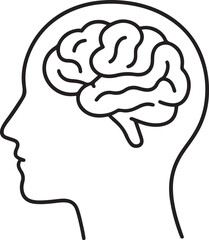 Minimalist Line Art of Human Head with Brain