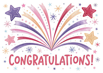 Pastel Rainbow Fireworks Celebration:  Congratulations!  Joyful, Festive, Hand-Drawn Style.