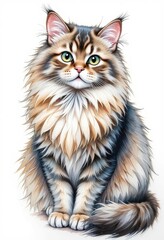 Detailed Portrait of a Fluffy Cat with Striking Green Eyes