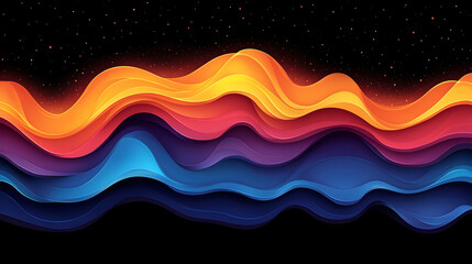 Abstract Colorful Wavy Layers with Glowing Particles on Black Ba