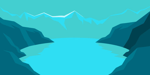 Blue ocean landscape with an iceberg, clouds, and distant mountains under a beautiful morning sky