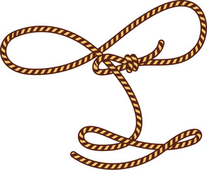 Cartoon groovy wild west western twisted lasso rope forming loops and knots, symbolizing cowboy culture and rodeo skills. Vector coiled rope for cattle wrangling, ranch work and cowboy performances