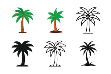 Fototapeta premium Tropical palm trees silhouetted against a summer sky on a white sand beach