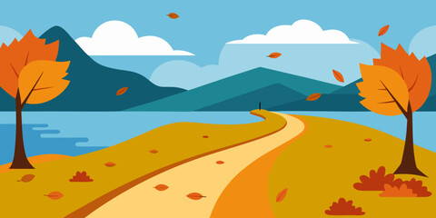 Autumnal Pathway A Scenic Fall Landscape with Winding Road and Colorful Trees