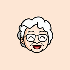 cartoon grandma with her face smiling logo