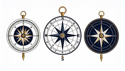 Vintage Compass Trio: Nautical Navigation Design