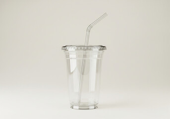 Clear Plastic Cup with Straw Disposable Beverage Container