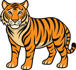 Obraz premium Cartoon illustration of a standing tiger with orange and black stripes