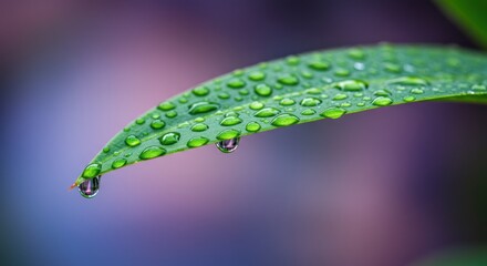 Freshness exemplified: A vibrant green leaf adorned with dewdrops after a delicate rain
