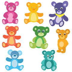 Cute cartoon hand drawn vector colorful set of teddy bears clipart.