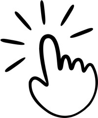 Hand Click Icon Doodle - for Digital Interaction & UI/UX Design, Featuring Minimalist Black and White Style Suitable for Web, Apps, and Presentations.