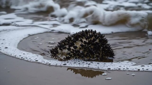 Mussels colony resisting ocean waves