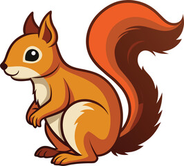 Cute cartoon squirrel with bushy tail sitting on white background