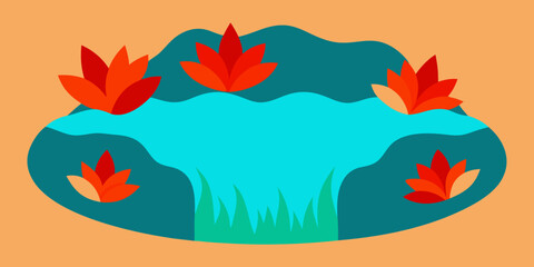 Fototapeta premium Vector illustration of hands holding, surrounded by an autumn floral pattern of leaves and flowers under a summer sky