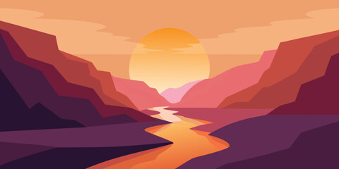 Sunset Canyon River Landscape Serene Nature Scene