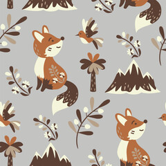pattern fabric fox flat design minimalist Ash Brown