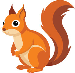 Cute cartoon red squirrel with bushy tail sitting on white background