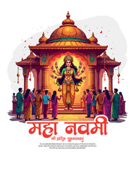 Fototapeta premium Happy Maha Navami Durga Navami Festival Celebration with Goddess Durga Victory Illustration for Navratri
