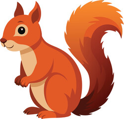 Cute cartoon squirrel with bushy tail sitting and looking to the side