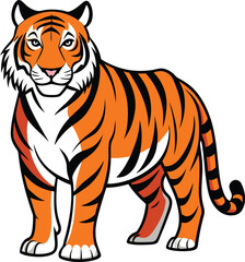 Stylized cartoon tiger standing confidently with black stripes and orange fur