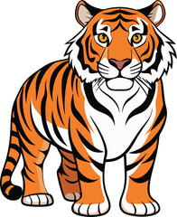 Cartoon illustration of a standing tiger with orange and black stripes