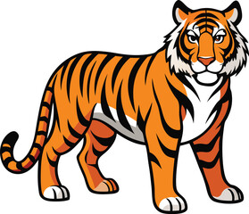 Stylized cartoon tiger standing proudly with orange and black stripes