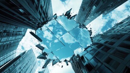 Skyscrapers with a shattered skylight