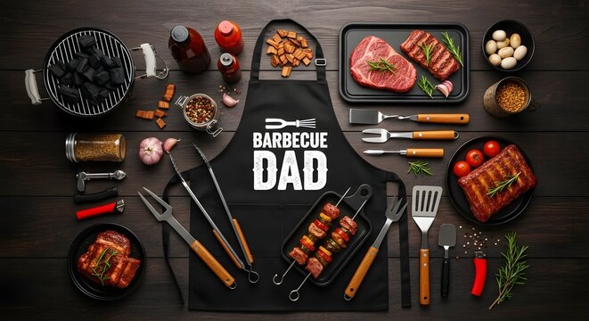 Barbecue dad apron and grilling tools for father's day.