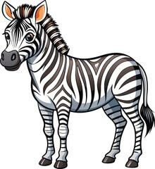 Cute cartoon zebra standing on a white background isolated