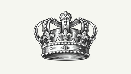Fototapeta premium Detailed drawing of an ornate crown with fleur de lis and pearl accents on a light background design element