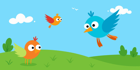 Fototapeta premium Cute cartoon vector illustration of funny fish in a pond with