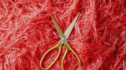 Red confetti and golden scissors